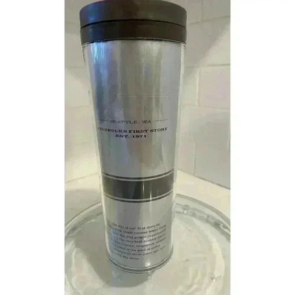 Starbucks16 oz Tumbler Pike Place In 71 Brown Silver First Store Est1971 Pre-Own - Picture 4 of 7